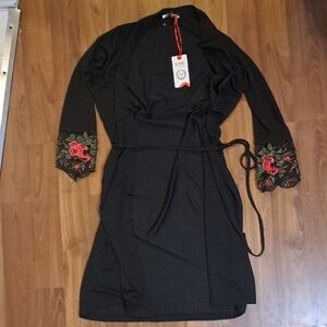 C.C Black Robe with Floral Embroidery